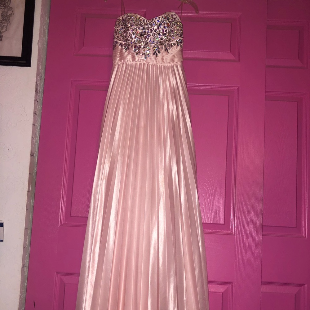 Floor length silk baby pink dress-crystal